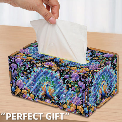 Diamond Painting Tissue Box Kits Decorative Rhinestone Craft Kit (Peacock)