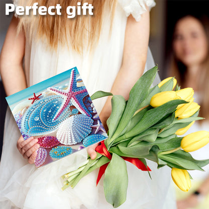 6PCS DIY Diamond Art Greeting Cards Ocean Seashell Congratulations Cards & Gifts