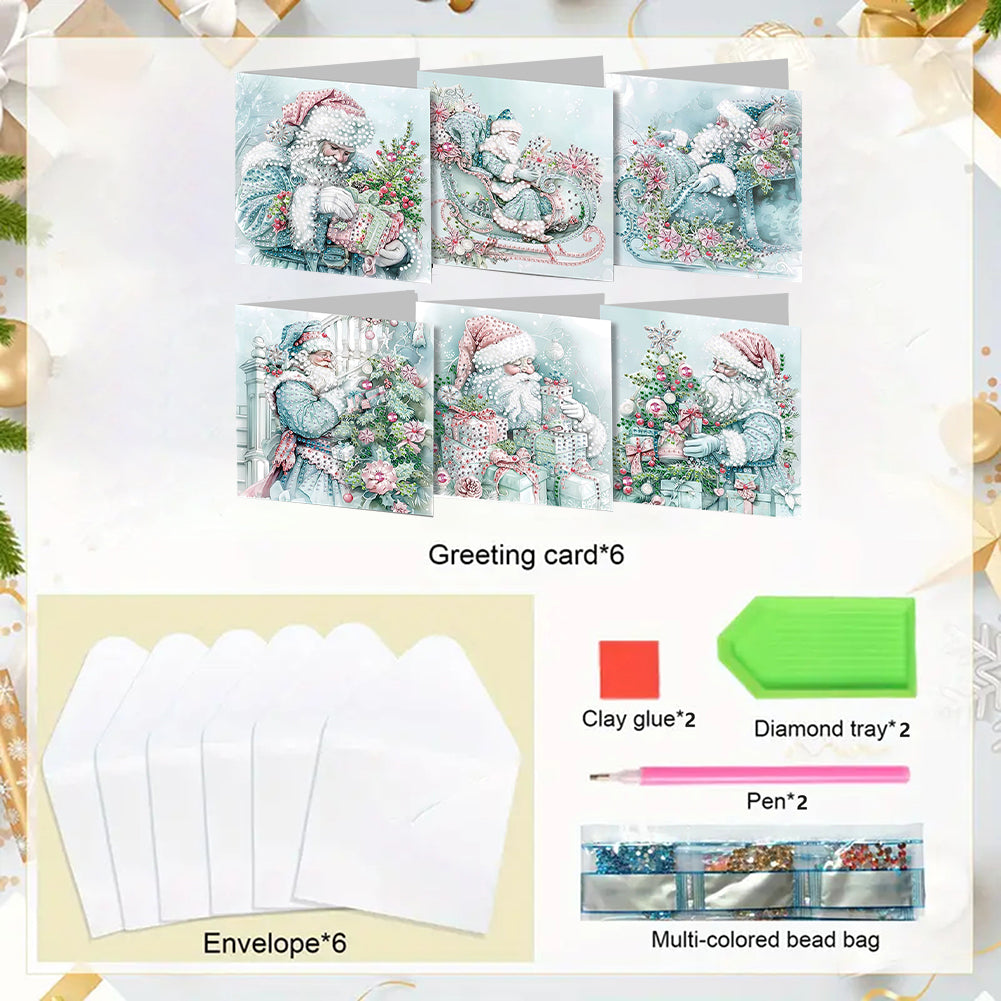 6PCS DIY Diamond Art Greeting Cards Santa Claus Congratulations Cards Gifts