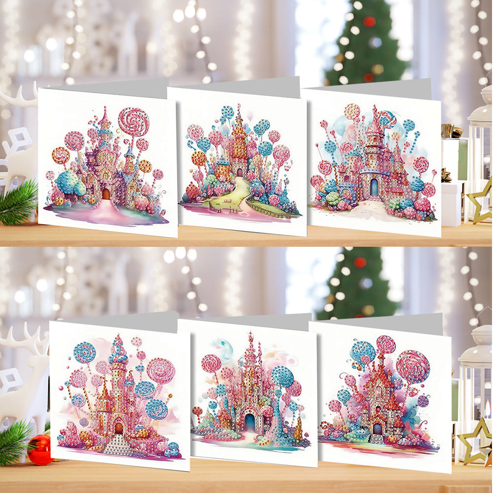 6PCS DIY Diamond Art Greeting Cards Candy Castle Congratulations Cards & Gifts