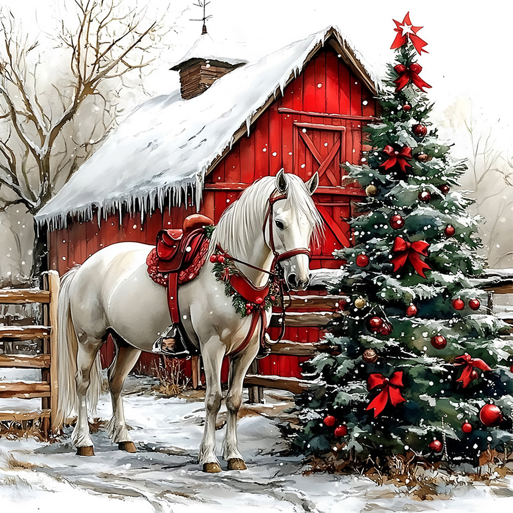 Christmas Mood Horse - Full Round Drill Diamond Painting 30*30CM