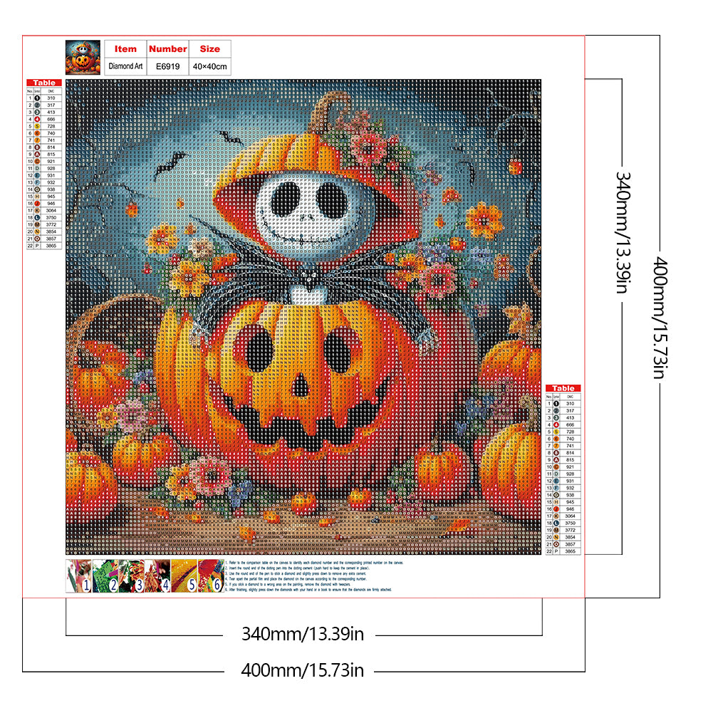 Halloween Pumpkin Skeleton - Full Round Drill Diamond Painting 40*40CM
