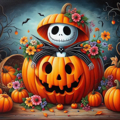 Halloween Pumpkin Skeleton - Full Round Drill Diamond Painting 40*40CM