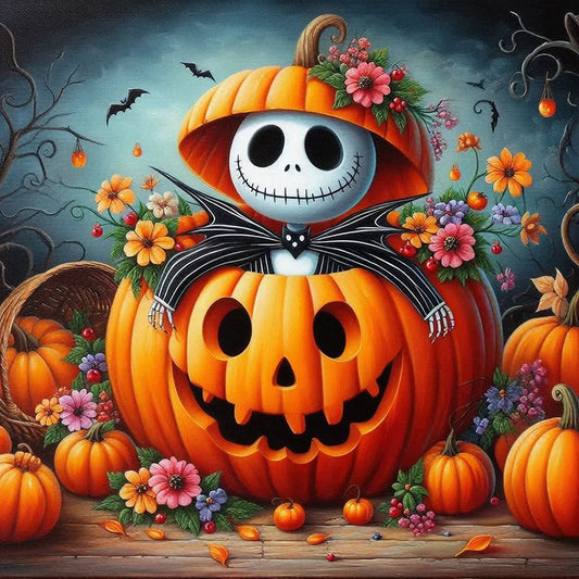 Halloween Pumpkin Skeleton - Full Round Drill Diamond Painting 40*40CM