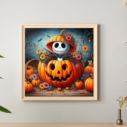 Halloween Pumpkin Skeleton - Full Round Drill Diamond Painting 40*40CM