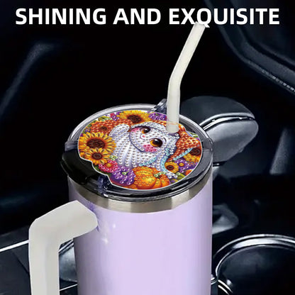 8pcs Christmas Halloween DIY Diamond Art Cup Lid Accessories Tumbler Lid Plate