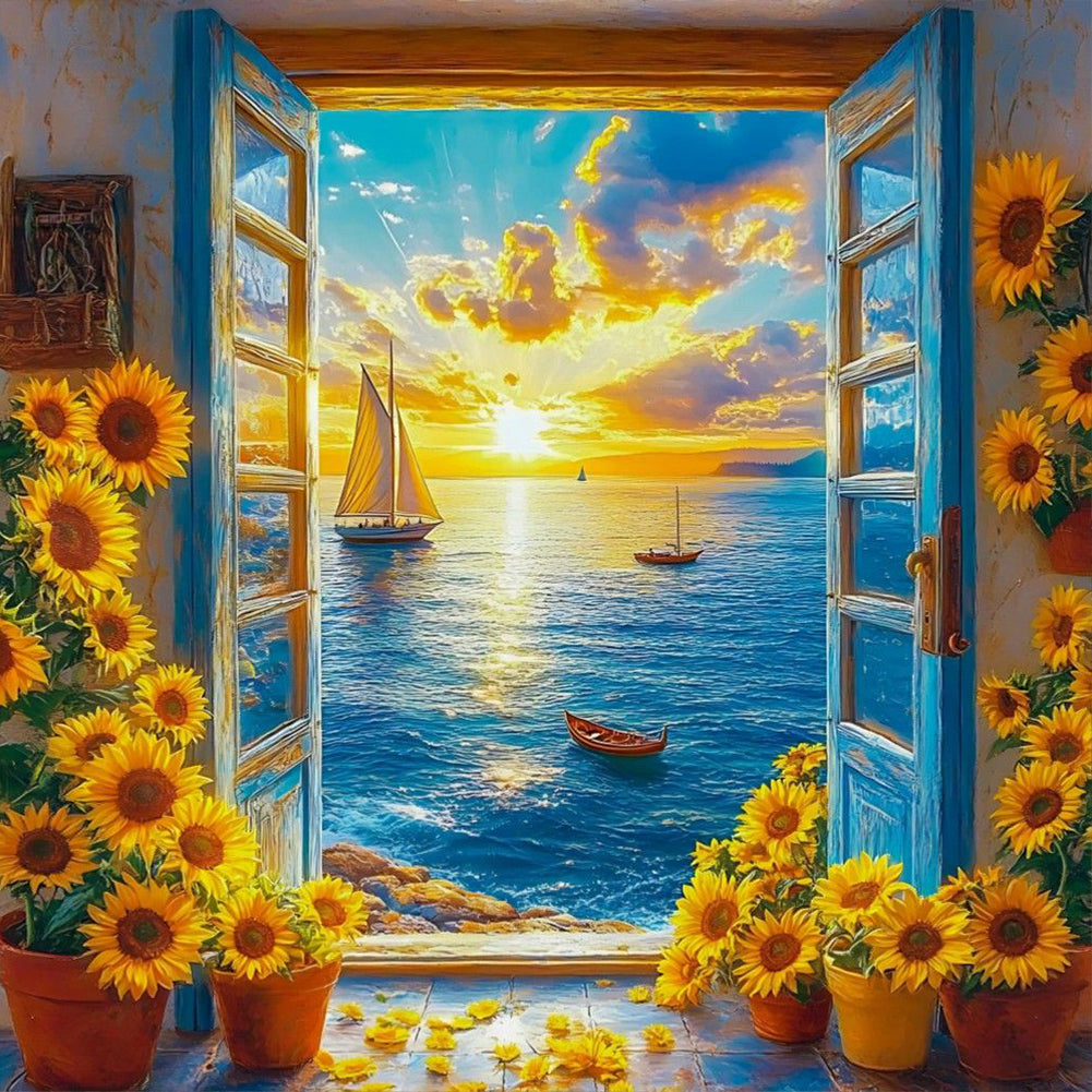 Ocean View From The Window - Full Round Drill Diamond Painting 40*40CM