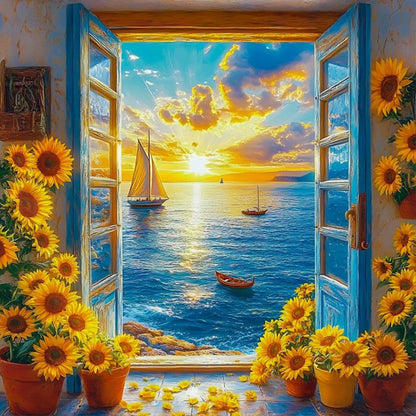 Sea View From The Window - Full Round Drill Diamond Painting 40*40CM