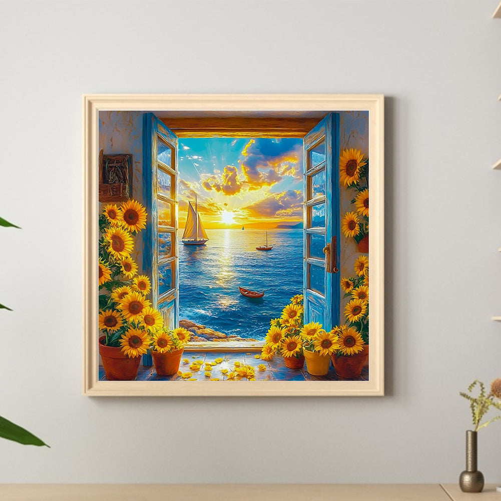 Ocean View From The Window - Full Round Drill Diamond Painting 40*40CM