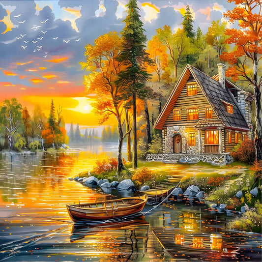 Autumn Sunset Scenery - Full Round Drill Diamond Painting 40*40CM