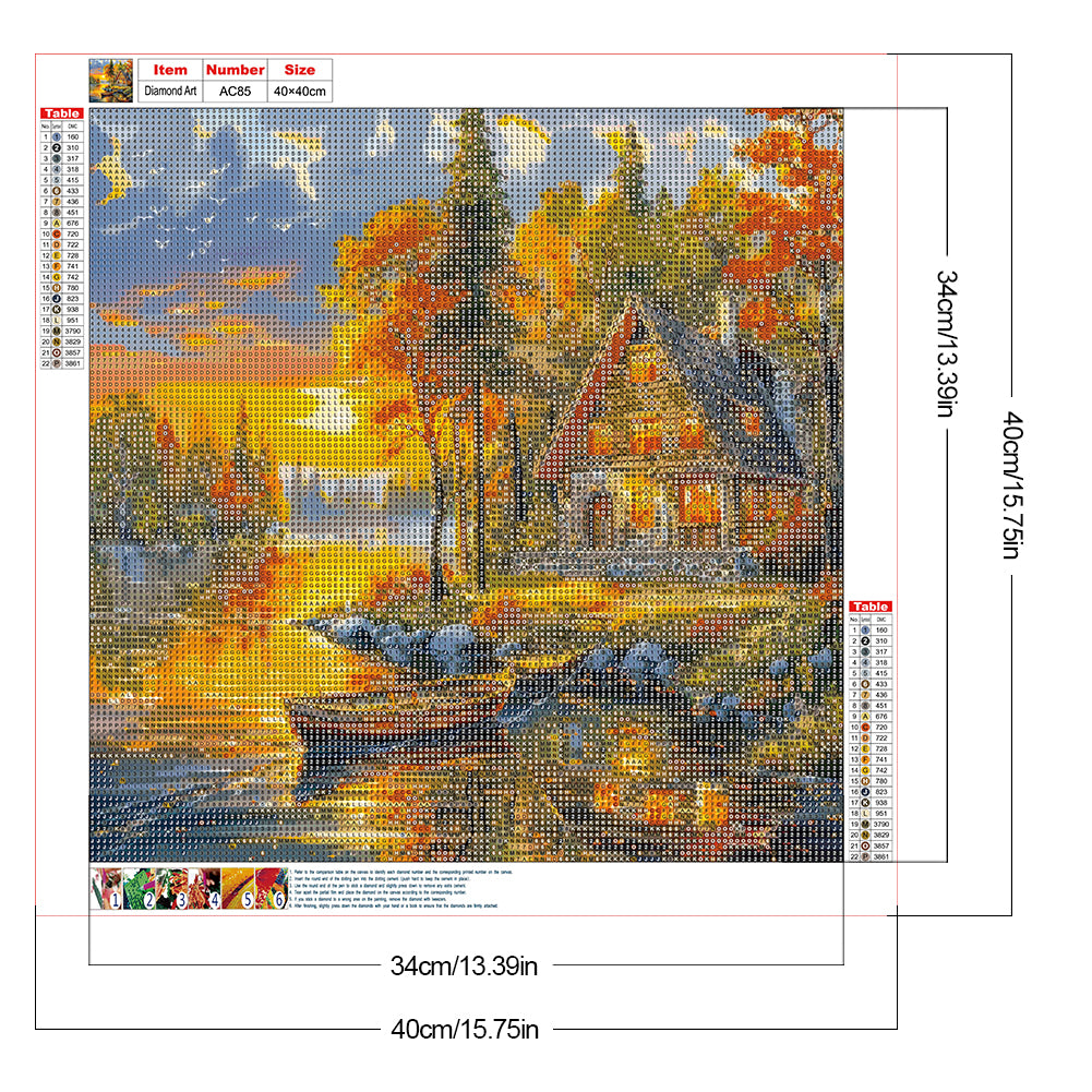 Autumn Sunset Scenery - Full Round Drill Diamond Painting 40*40CM