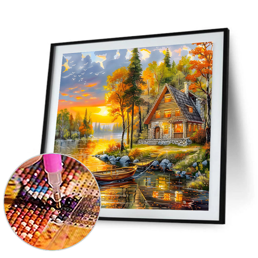 Autumn Sunset Scenery - Full Round Drill Diamond Painting 40*40CM