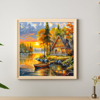 Autumn Sunset Scenery - Full Round Drill Diamond Painting 40*40CM