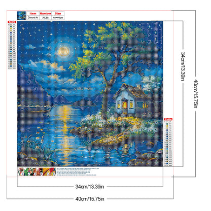 Lakeside Cabin At Night - Full Round Drill Diamond Painting 40*40CM