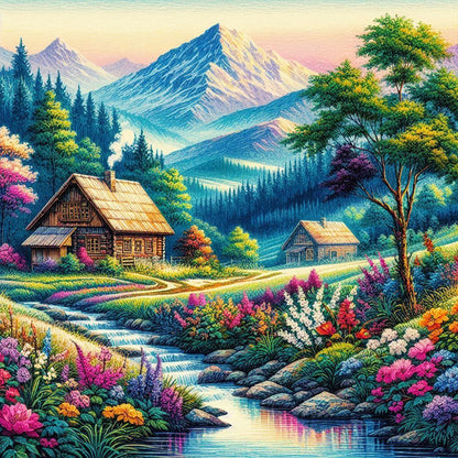 Creek Cabin - Full Round Drill Diamond Painting 40*40CM