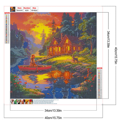 Sunset Boat - Full Round Drill Diamond Painting 40*40CM