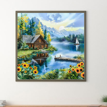 Lakeside Scenery - Full Round Drill Diamond Painting 40*40CM