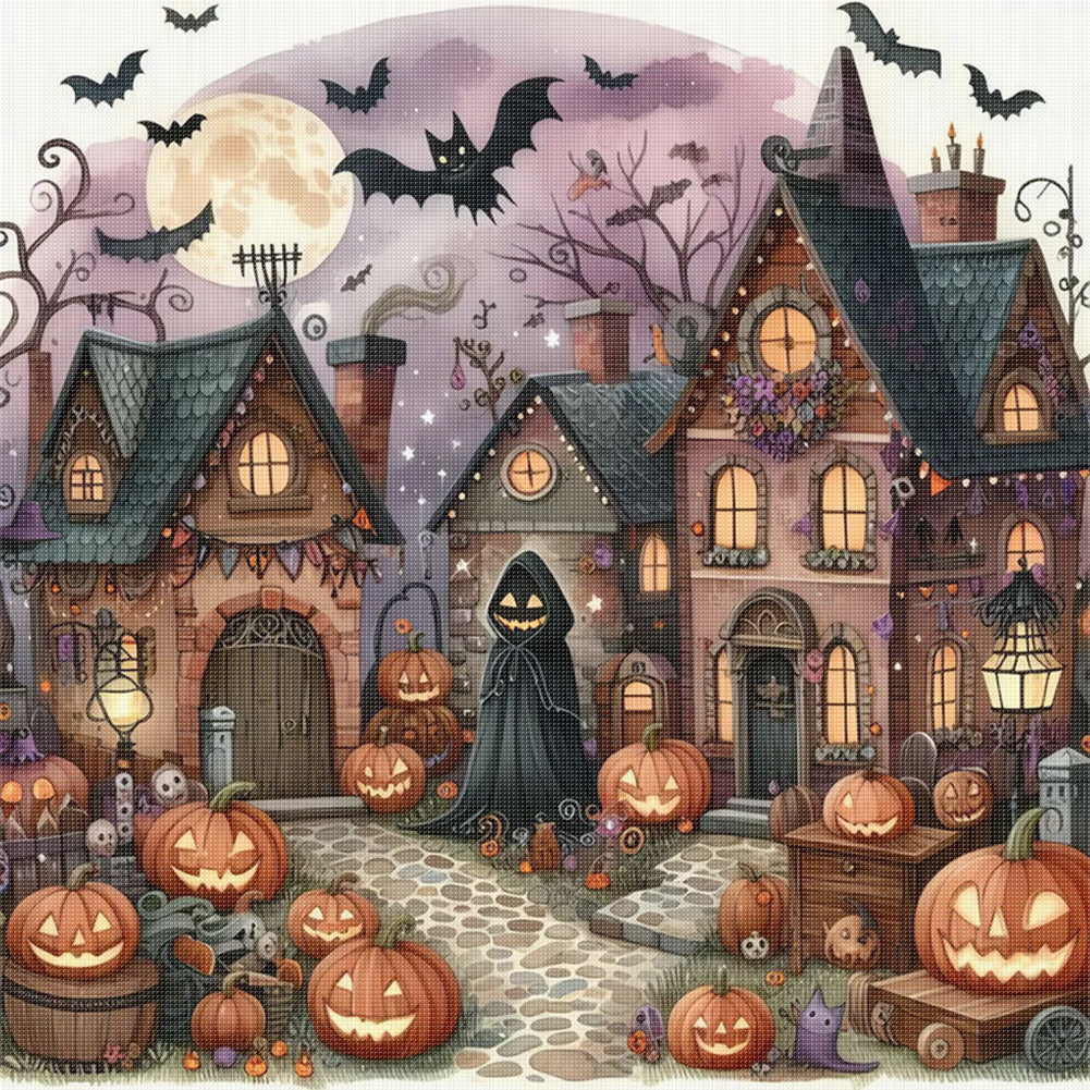 Halloween Haunted House - 11CT Stamped Cross Stitch 40*40CM