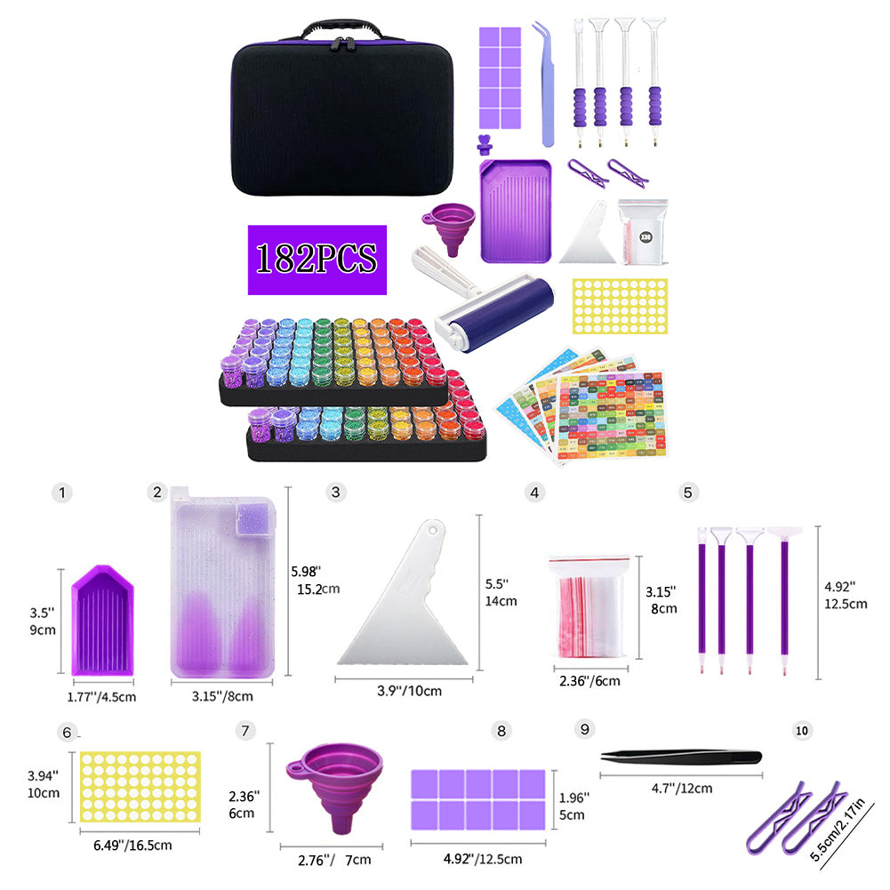 182pcs Bead Bottle Storage Handbag Diamond Painting Toolkit Bead Organizer Tool