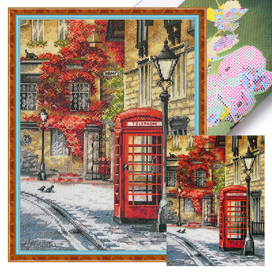 Telephone Booth - 14CT Stamped Cross Stitch 33*45CM£¨Egyptian cotton£©£¨Spring£©