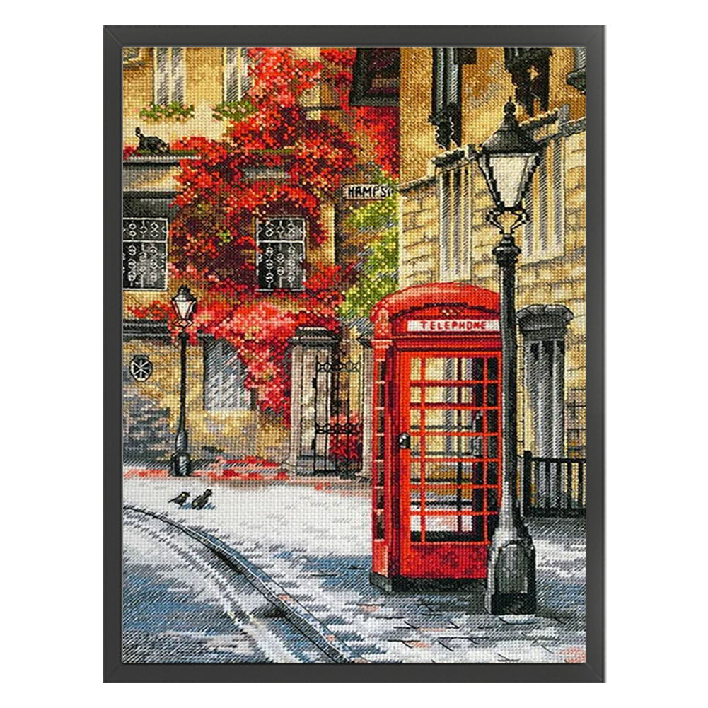 Telephone Booth - 14CT Stamped Cross Stitch 33*45CM£¨Egyptian cotton£©£¨Spring£©