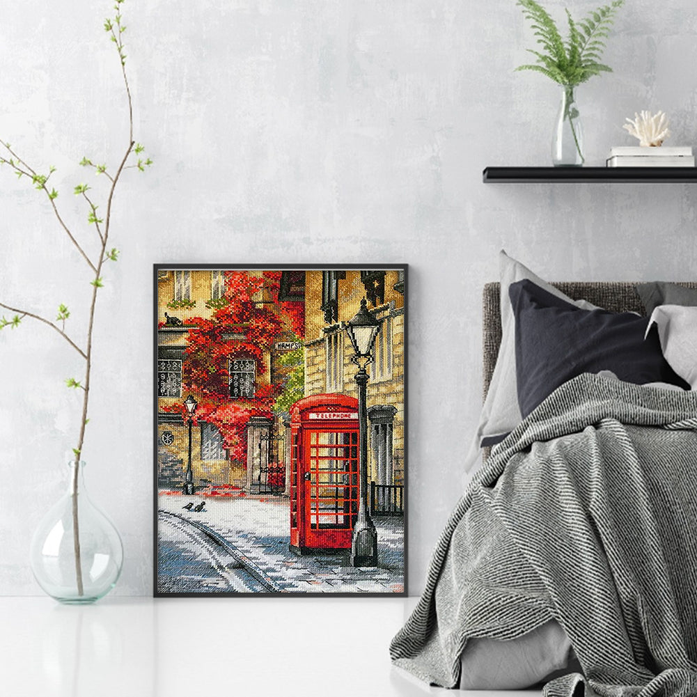 Telephone Booth - 14CT Stamped Cross Stitch 33*45CM£¨Egyptian cotton£©£¨Spring£©