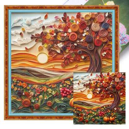 Paper Quilling Autumn Scene - 14CT Stamped Cross Stitch 40*40CM