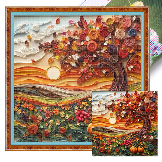 Paper Quilling Autumn Scene - 14CT Stamped Cross Stitch 40*40CM