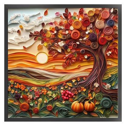Paper Quilling Autumn Scene - 14CT Stamped Cross Stitch 40*40CM