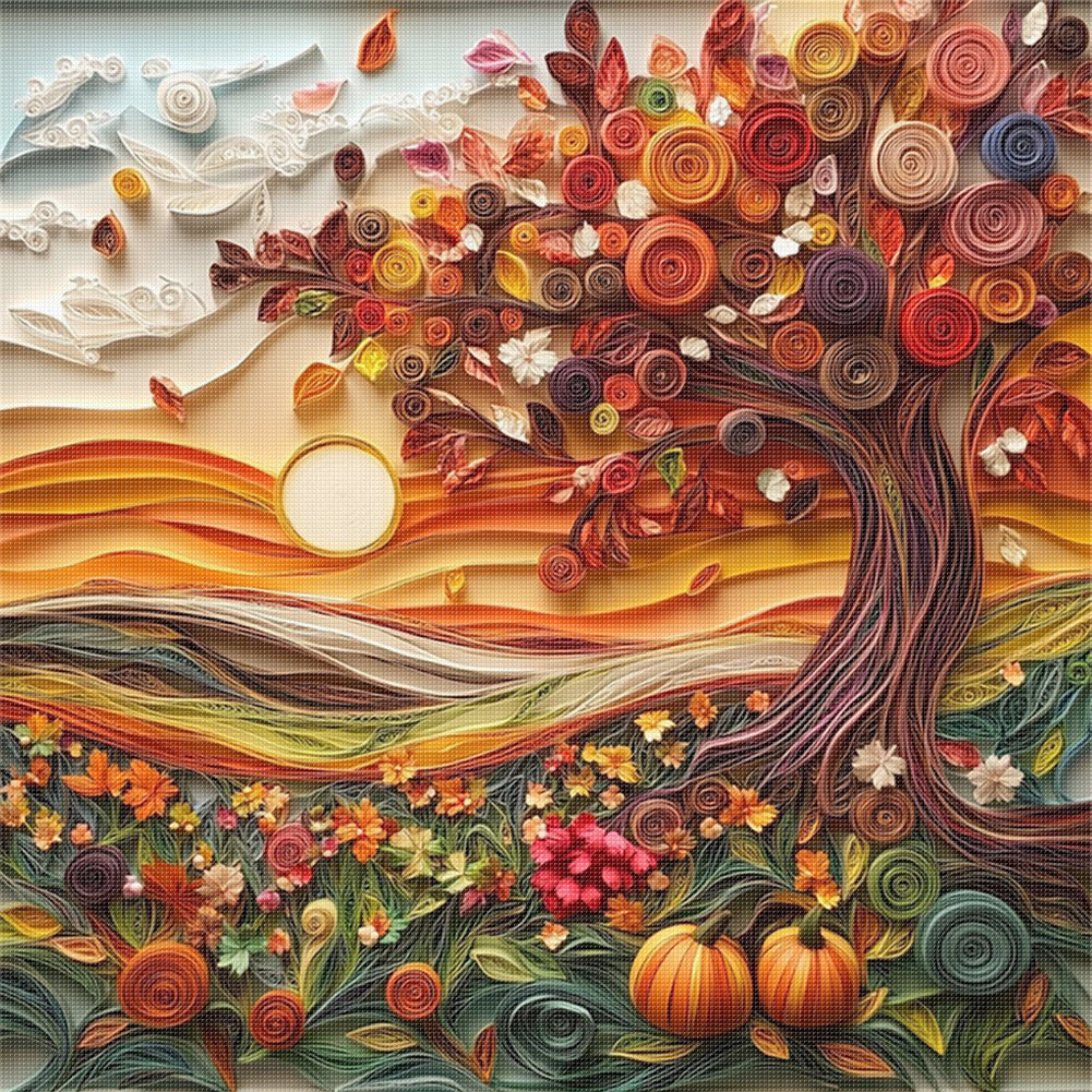 Paper Quilling Autumn Scene - 14CT Stamped Cross Stitch 40*40CM