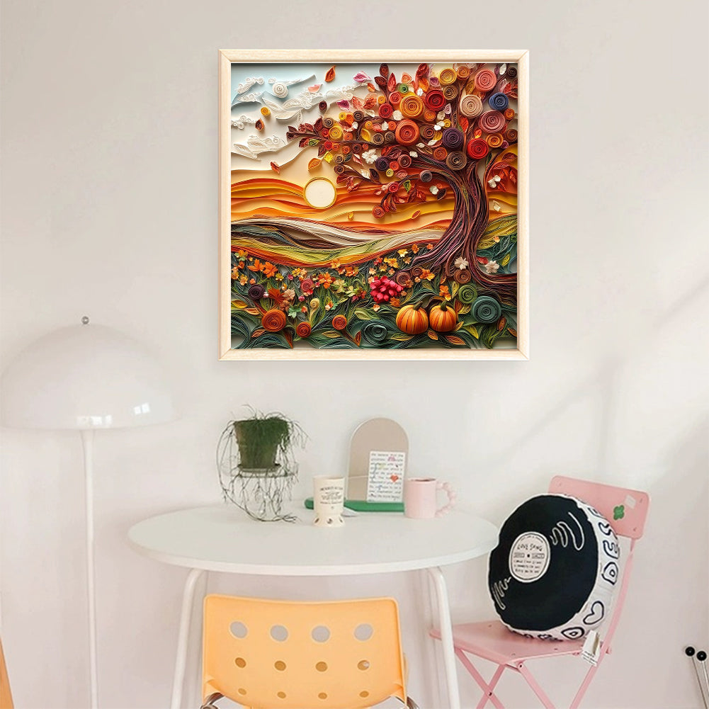 Paper Quilling Autumn Scene - 14CT Stamped Cross Stitch 40*40CM