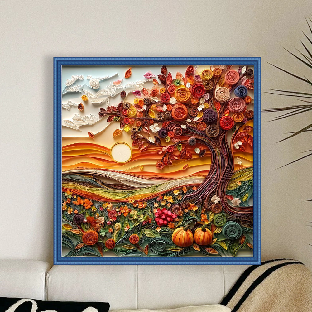 Paper Quilling Autumn Scene - 14CT Stamped Cross Stitch 40*40CM