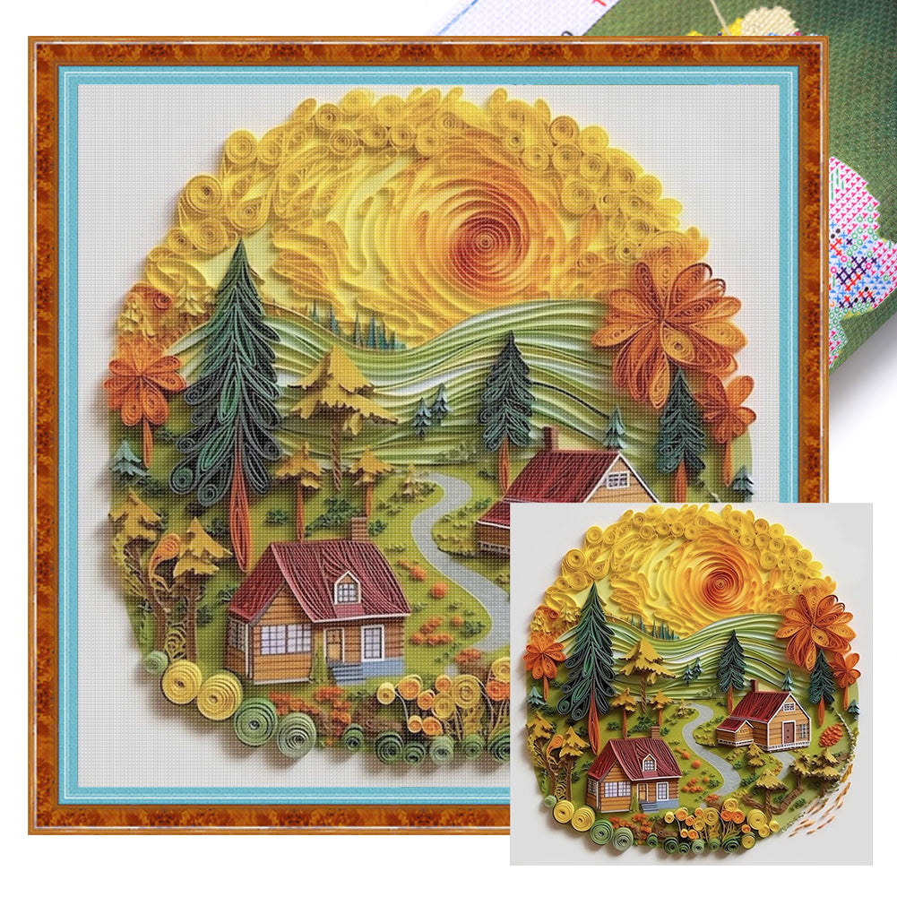 Paper Quilling Cabin - 14CT Stamped Cross Stitch 40*40CM