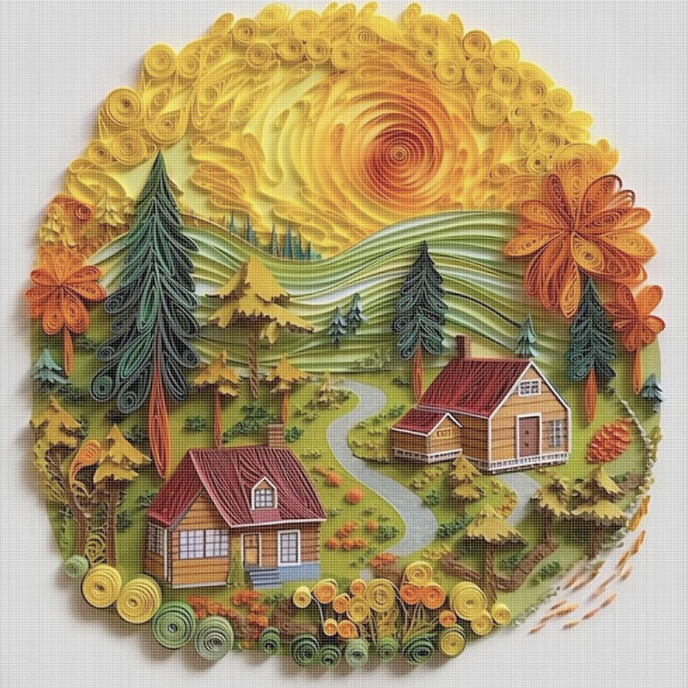 Paper Quilling Cabin - 14CT Stamped Cross Stitch 40*40CM