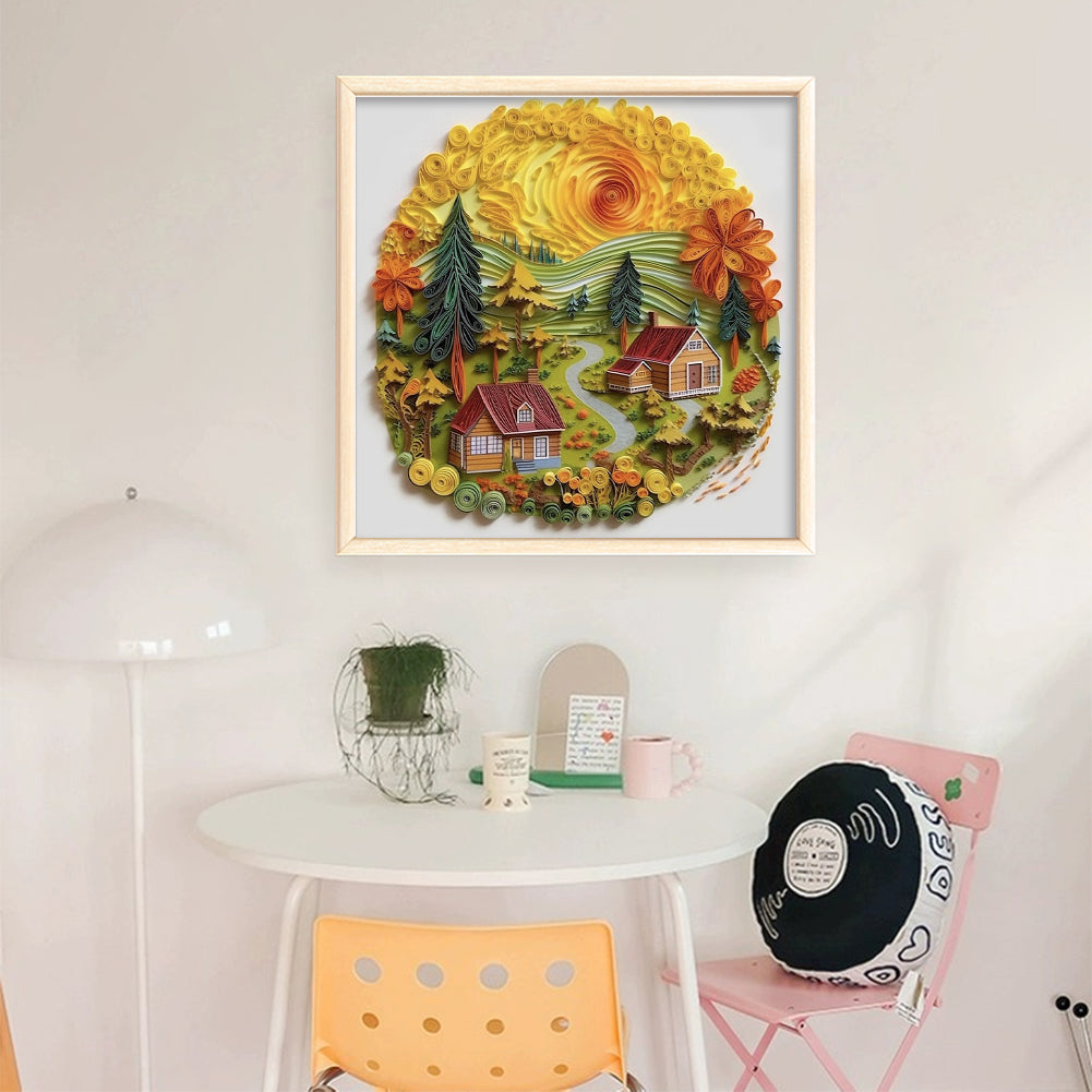 Paper Quilling Cabin - 14CT Stamped Cross Stitch 40*40CM