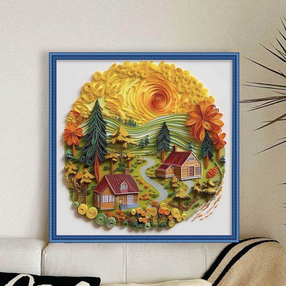Paper Quilling Cabin - 14CT Stamped Cross Stitch 40*40CM