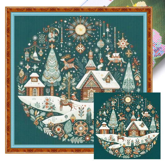 Christmas Cabin - 14CT Stamped Cross Stitch 40*40CM
