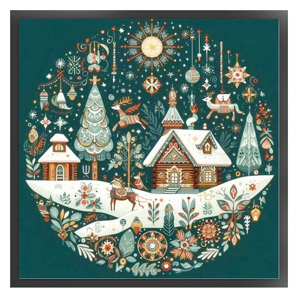 Christmas Cabin - 14CT Stamped Cross Stitch 40*40CM