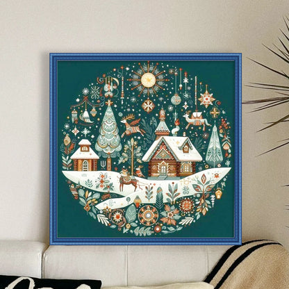 Christmas Cabin - 14CT Stamped Cross Stitch 40*40CM