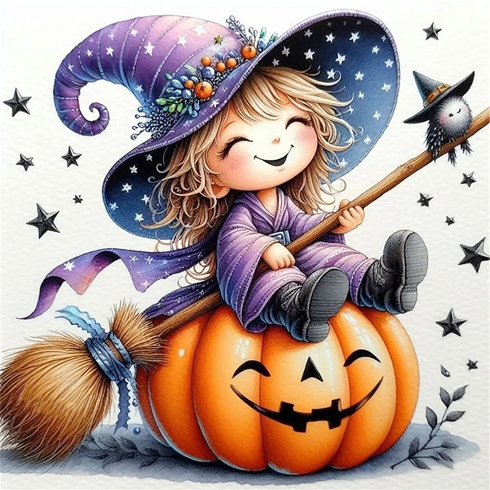 Halloween Witch And Pumpkin - 11CT Stamped Cross Stitch 40*40CM