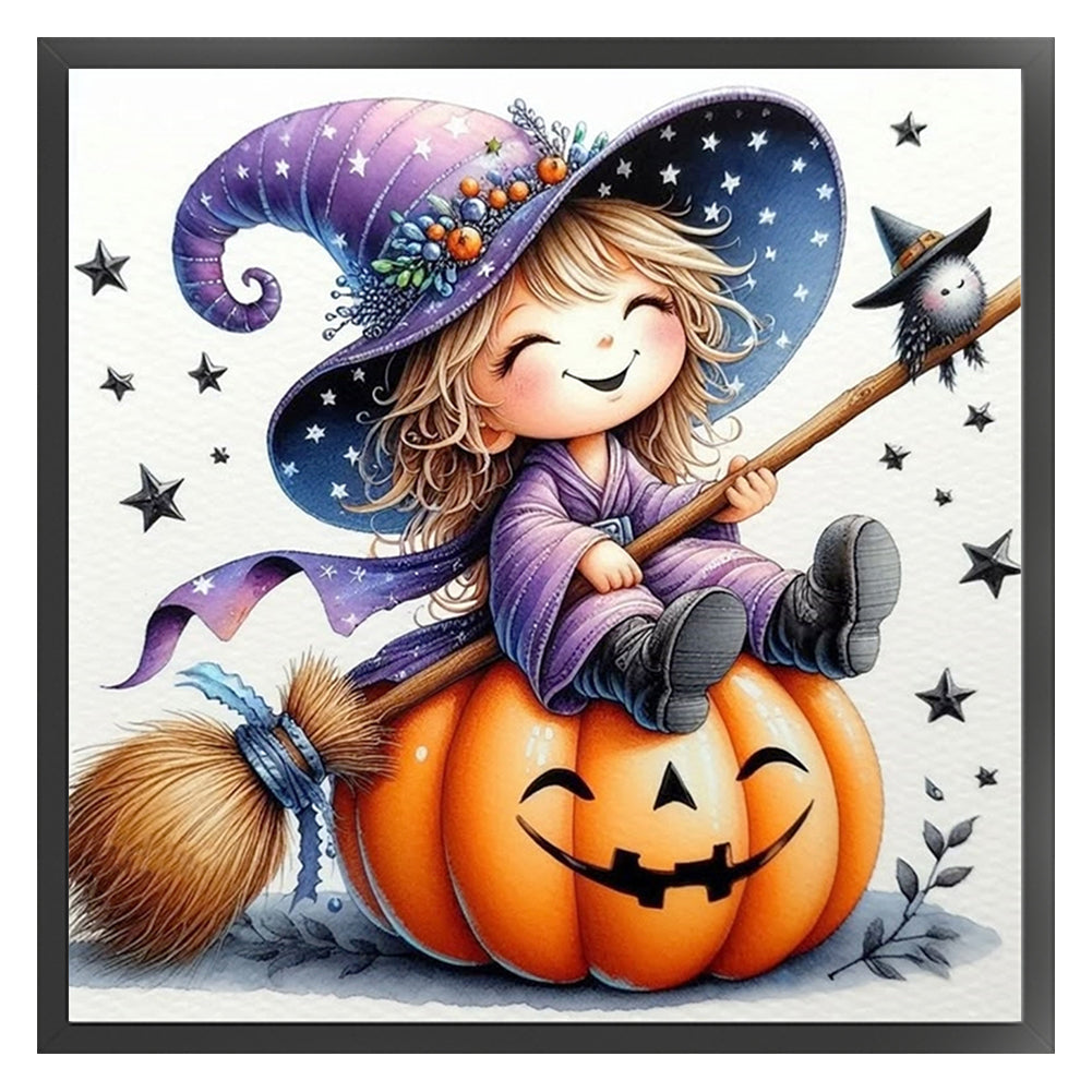 Halloween Witch And Pumpkin - 11CT Stamped Cross Stitch 40*40CM