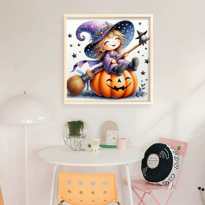 Halloween Witch And Pumpkin - 11CT Stamped Cross Stitch 40*40CM