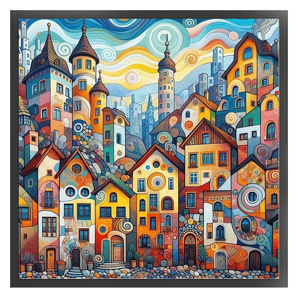 Colorful Town - 11CT Stamped Cross Stitch 50*50CM