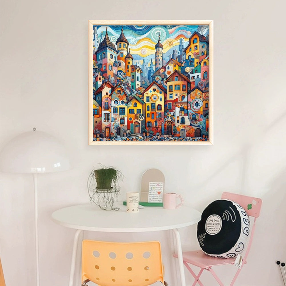 Colorful Town - 11CT Stamped Cross Stitch 50*50CM