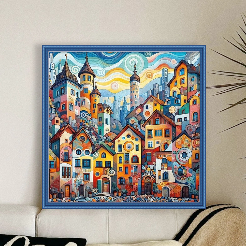 Colorful Town - 11CT Stamped Cross Stitch 50*50CM