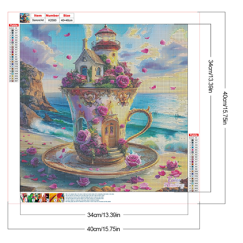 Seaside Teacup Castle - Full Round Drill Diamond Painting 40*40CM