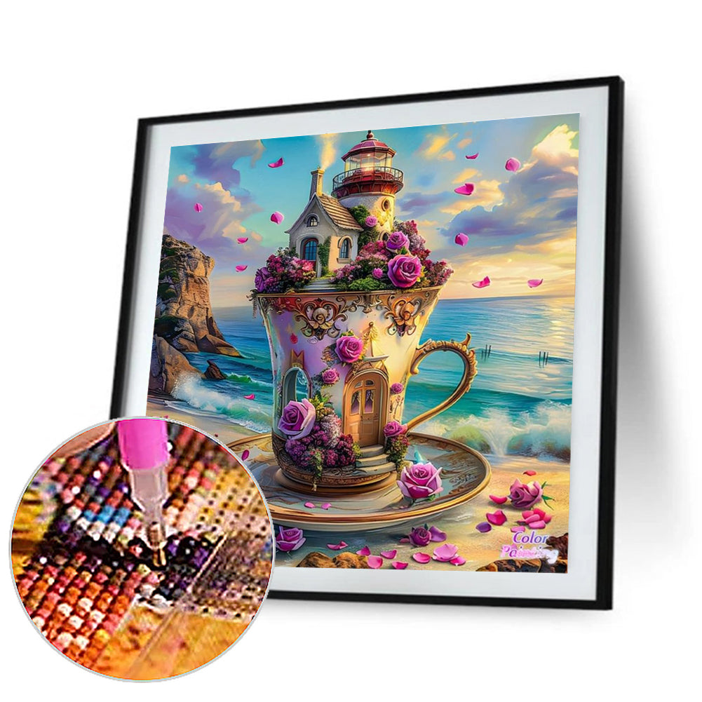 Seaside Teacup Castle - Full Round Drill Diamond Painting 40*40CM
