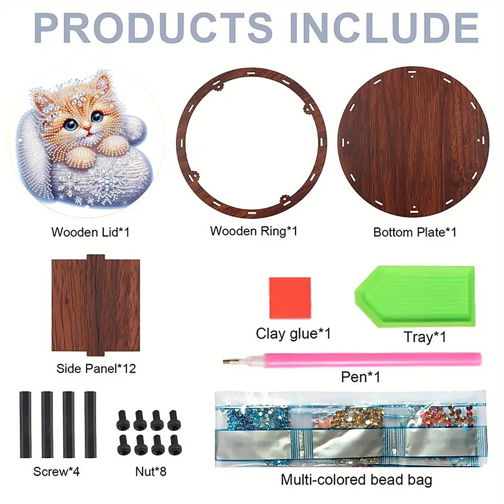 DIY Diamond Painting Storage Box Rhinestones Decorative Snack Case Kit (Cat)