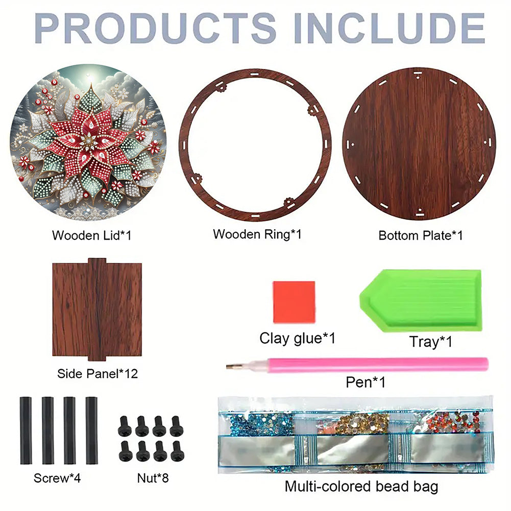 DIY Diamond Painting Storage Box Rhinestones Decorative Snack Case (Red Flower)