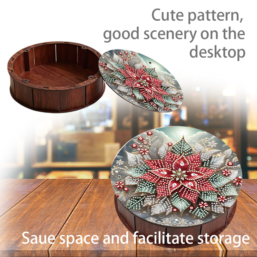 DIY Diamond Painting Storage Box Rhinestones Decorative Snack Case (Red Flower)